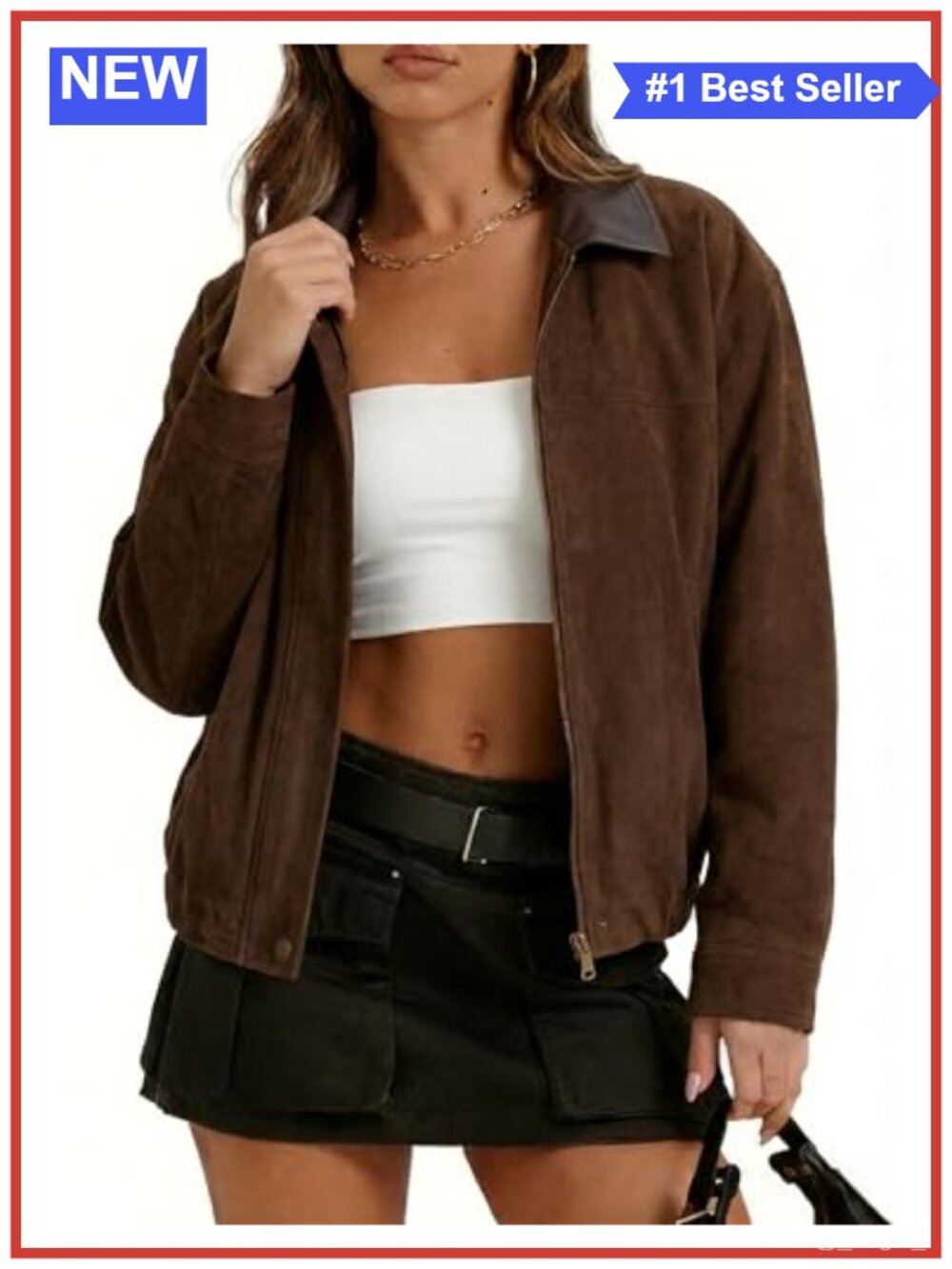 Faux Suede Leather Jacket Oversized Bomber Moto Biker Coat